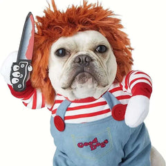 Halloween Pet Dog Clothes Transformed Pet Apparel and Wig for Holiday Party Pet Supplies Funny Bloody Doll With Knife Dog Costum