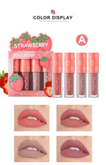 Mini Velvet Matte Lip Gloss Set, 4-Piece Non-Fading, Non-Stick Cup, Long-Lasting Fruit Scented Lip Tint, Smooth and Lightweight