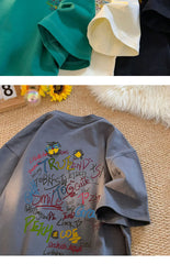 ex Pure Cotton ort Sve T-irt fiti Letter Print Casual Faionable UV Protection Coating Tag Removed Clothing