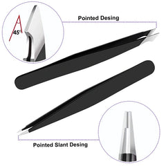 4Piece Stainless Steel Tweezer Set for Facial Hair Removal and Splinter Removal travel kit