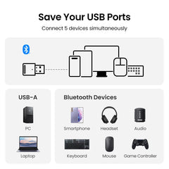 محول بلوتوث لأجهزة الكمبيوتر الشخصية، دونجل بلوتوث 5.3 بمنفذ USB، مستقبل بلوتوث 5.0 لمكبر الصوت والفأرة ولوحة المفاتيح، جهاز إرسال الموسيقى والصوت