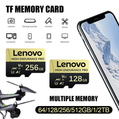 بطاقة ذاكرة Micro SD أصلية من لينوفو بسعة 2 تيرابايت و1 تيرابايت و512 جيجابايت وبطاقة ذاكرة عالية السرعة بسعة 256 جيجابايت و128 جيجابايت وبطاقة TF لمعدات الطائرات بدون طيار والصوت وأجهزة الكمبيوتر الشخصية