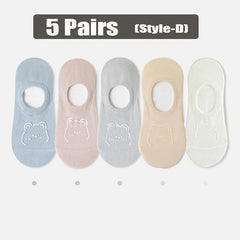 5 Pairs Women Socks High Quality Matching Casual Socks Summer Thin Cotton Bottom Non-slip Invisible Low Short Socks Breathable