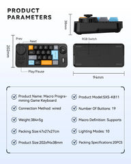 Hot Swap Wired Mechanical Keyboard with Volume Scroll Jostic 19Keys Programmer Keypad for Computer Laptop