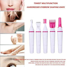 Set of 5 hair removal trimmers with white handles and pink grooming heads