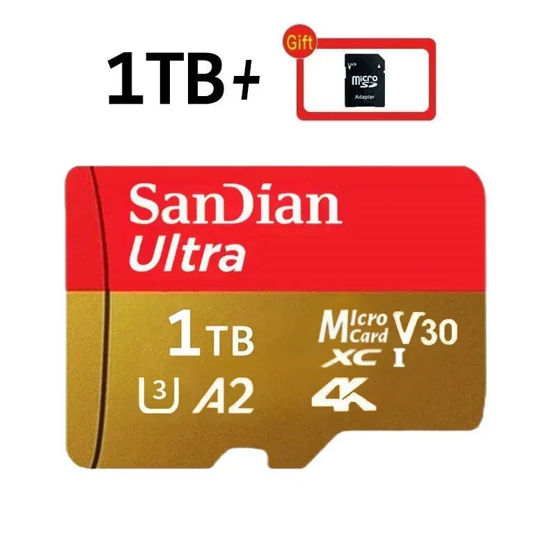 MicroSD flash memory card, SanDian Ultra 1TB, Micro V30, A2, 4K, red-gold