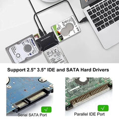 محول محرك الأقراص الصلبة SATA/IDE إلى USB 3.0 لمحول محرك الأقراص الصلبة العالمي 2.5/3.5 بوصة IDE SATA HDD SSD مع محول طاقة 12 فولت 2 أمبير