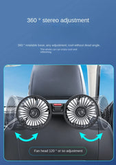 Car Fan  3-speed Car Seat Back Cooling Fan USB Charge Dual Head Fan 360 Degree Rotation Neck Cooler for Summer Car Accessories