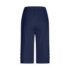 High-Waisted Elastic Seven-Foot Pants Women's Mid-Calf Trousers Base Layer Clothing with Button Detail