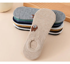 5/10 Pairs of WOMEN and MEN Cotton Socks, Casual Breathable Short Socks, and Girls' Cartoon Bear Low Cut Ankle Boat Socks