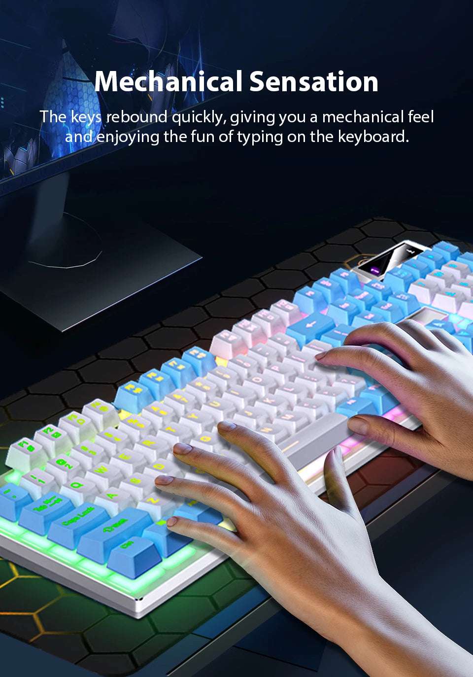 K500 Keyboard Mixed Color White Pink Keycaps 104 Keys Wired Gaming Keyboard for Laptop PC