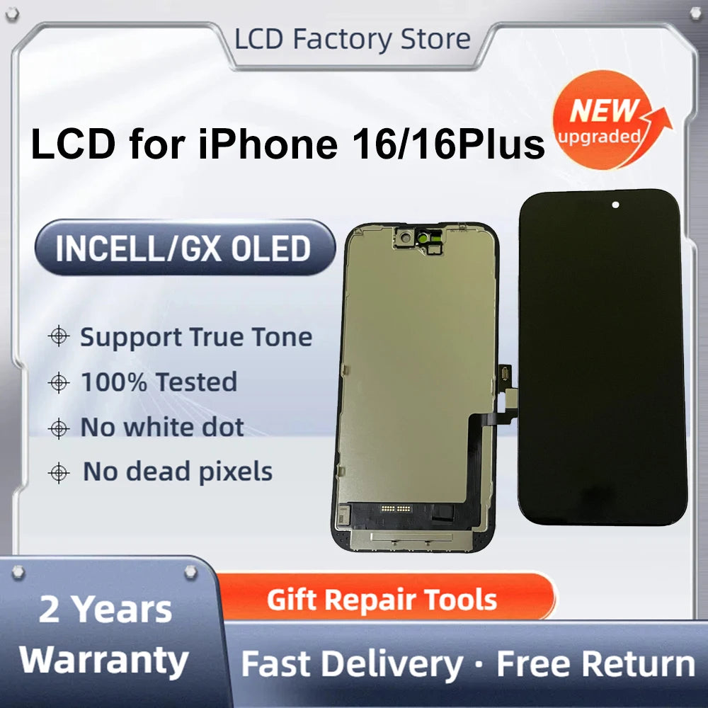 AAA+++ Screen Replacement For iPhone 16 Touch Digitizer Assembly LCD Display True Tone Incell pantalla for iPhone 16 Plus