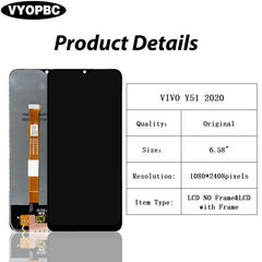 For VIVO Y51 2020 December Original LCD Display With Frame Panel Digitizer Assembly Repair Replacement Parts Touch Screen