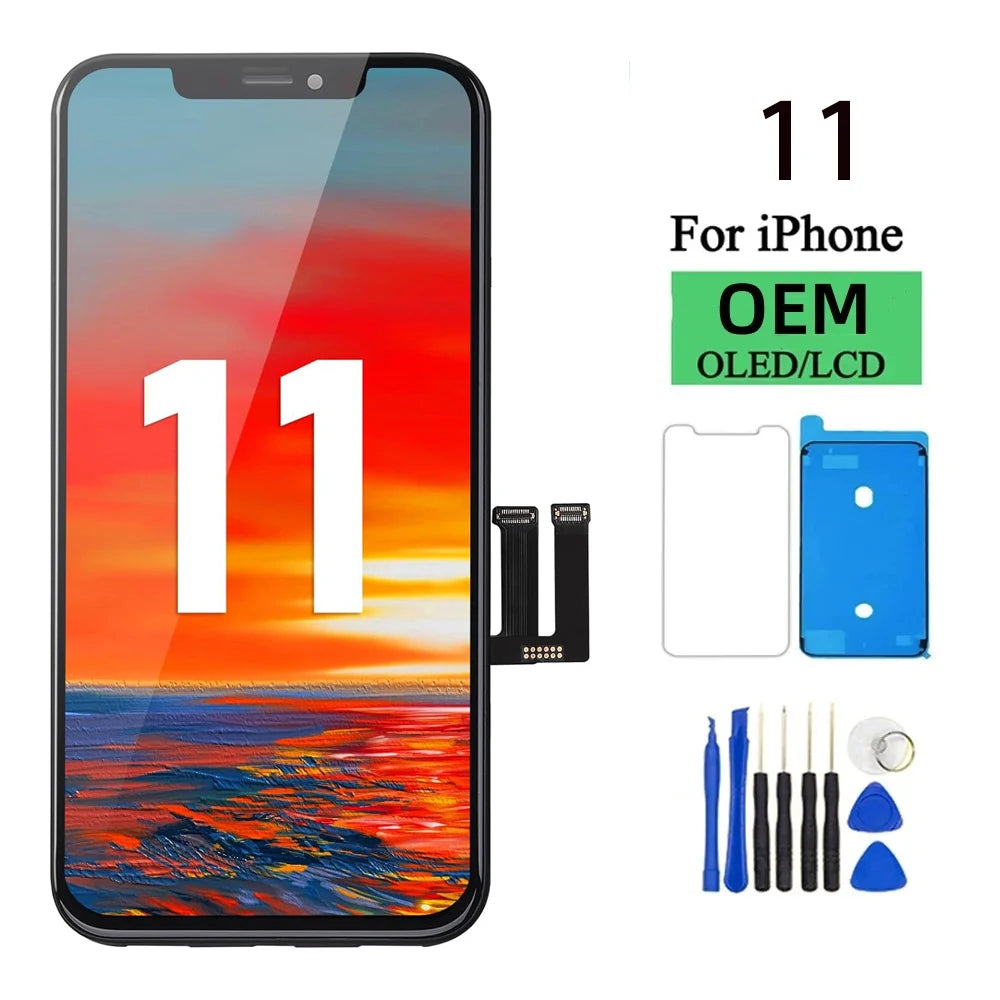مجموعة محول رقمي لشاشة OLED Pantalla لهاتف iPhone 11 LCD تعمل باللمس لاستبدال شاشة iPhone 11 LCD