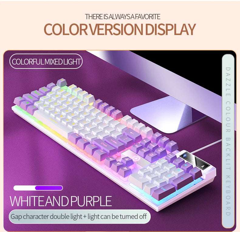 K500 Keyboard Mixed Color White Pink Keycaps 104 Keys Wired Gaming Keyboard for Laptop PC