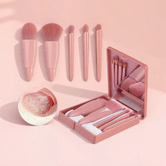 5Pcs Portable Makeup Brush Set with Mirror Box Eyeshadow Blush Brush Travel Cosmetic Brushes