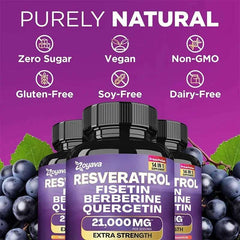 Resveratrol Supplement - Rich in NAD+ Milk Thistle, Berberine, Supports Immune System, Brain Function & Memory, Digestive Health