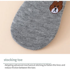 5/10 Pairs of WOMEN and MEN Cotton Socks, Casual Breathable Short Socks, and Girls' Cartoon Bear Low Cut Ankle Boat Socks