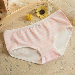 Kawaii Lolita Girls Japanese Anime Style Cosplay Women Panties Briefs With Bow Underwears Underpants Blue Pink White Stripe Gift