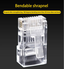 100 قطعة/الوحدة RJ45 CAT6 CAT5e موصلات مرورية ذات نهاية كريستالية مطلية بالذهب 8P8C مجعد UTP معياري لشبكة إيثرنت قابس معياري