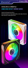 مروحة تبريد هادئة للكمبيوتر ZEZZIO PRISM 6 PRO 120 مم ARGB للتحكم في درجة الحرارة PWM 5 فولت 3 سنون مرآة لا متناهية ثلاثية الجوانب