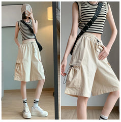 Sweet Cool Sle Women's Workwear orts Summer Thin American Qui Dry Casual Wide Leg Five-Quarter Loose Straight Cut Pants