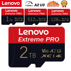 بطاقة ذاكرة لينوفو V30 Micro TF SDXC عالية السرعة بسعة 2 تيرابايت و1 تيرابايت و128 جيجابايت وبطاقة ذاكرة U3 4K جاهزة لكاميرات الهاتف المحمول Nintendo Switch