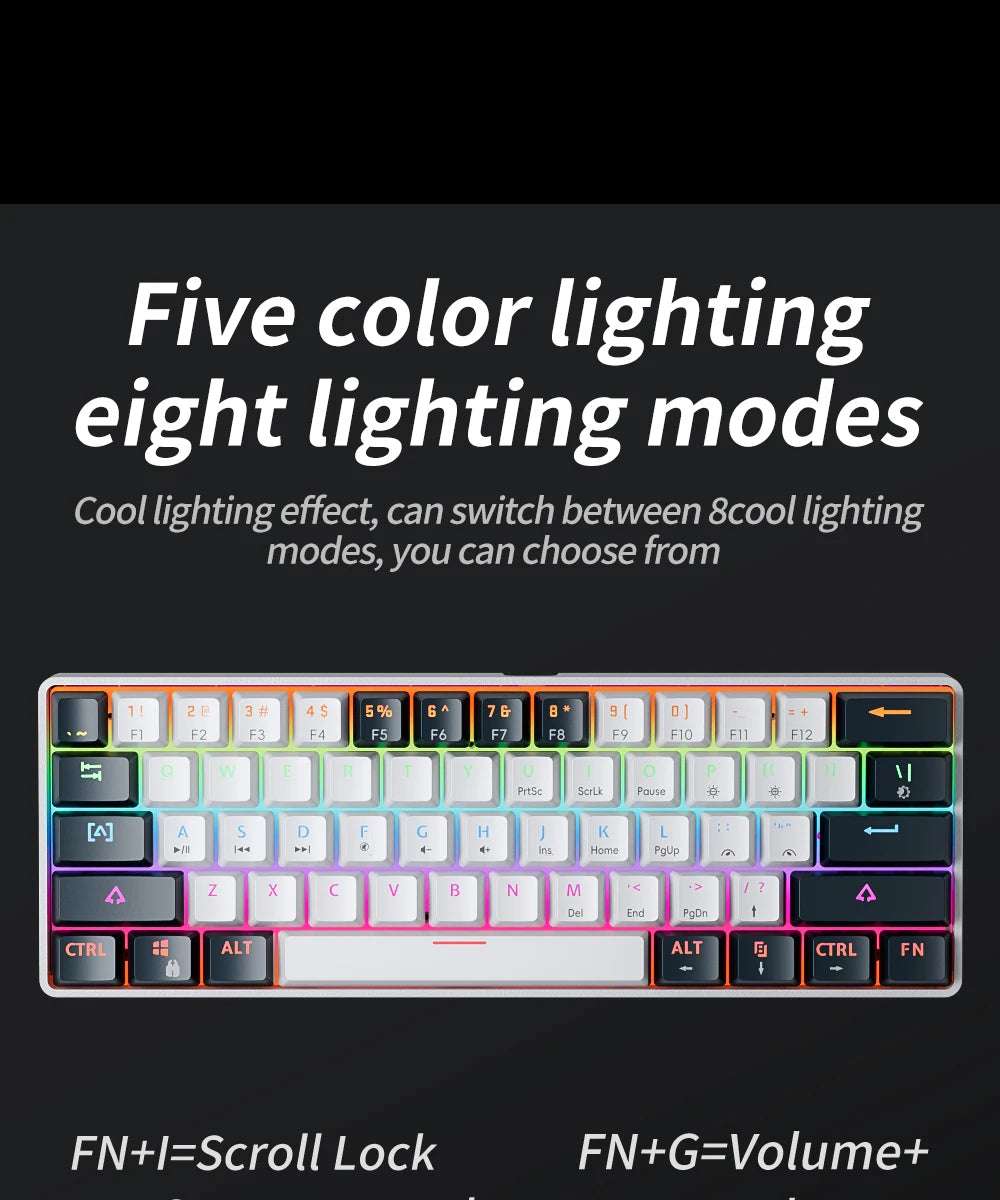 MUCAI MK61 RGB Backlit Gaming Mechanical Keyboard 61-Key Red Switch Wired Detachable Cable USB Interface Hot Swappable