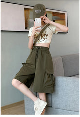 Sweet Cool Sle Women's Workwear orts Summer Thin American Qui Dry Casual Wide Leg Five-Quarter Loose Straight Cut Pants