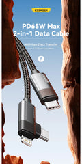 Essager PD 65W Max 2 in 1 Type C to Type C and Lightning For Samsung Xiaomi IPhone 14 13 12 11 Pro Max Xs Plus Data Cable
