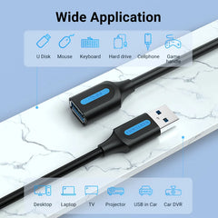 كابل تمديد Vention USB 3.0 ذكر إلى أنثى كابل تمديد USB 3.0 عالي السرعة ممتد لأجهزة الكمبيوتر المحمولة كابل تمديد USB 2.0