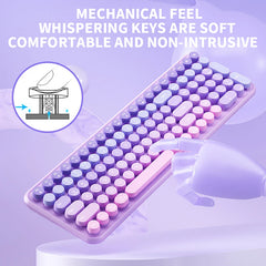 Ergonomic 2.4G Wireless Keyboard 106 Keys Retro Round Keycap Keyboard Multimedia Function Keyboard for Pc/Laptop/Desktop