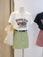Anti-Aging Cartoon Print ort Sve Women's T-irt Loose Fit Summer Casual round Ne oulder Appropriate Outerwear