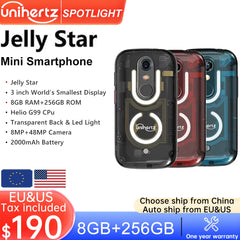 Unihertz Jelly Star Mini Smartphone Android 13 8GB 256GB Led Light Unlocked Transparent Backshell Cellphones 48MP 3 inch Phone