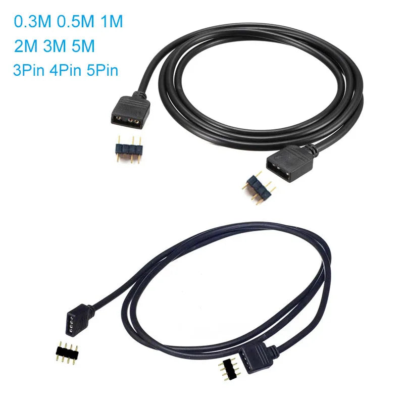 0.3M 0.5M 1M 3M 5M 3Pin 4Pin LED RGB RGBW Male to Male / Female to Female Extension Connector Cable with needles