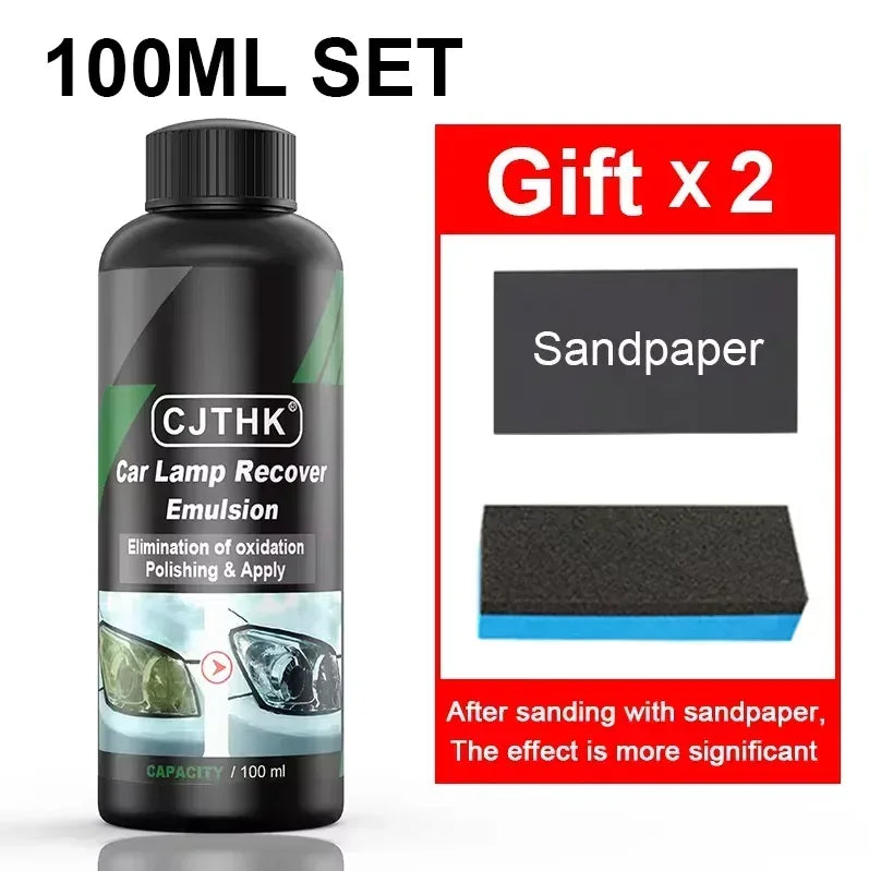 Car headlight restoration emulsion 100 ml bottle with two sanding pads