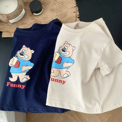 Cartoon Pattern Children Short Sleeved Suit T-shirt Outfits Summer Clothing Loose Fashion Casual Two Piece Set Plaid Shorts Set