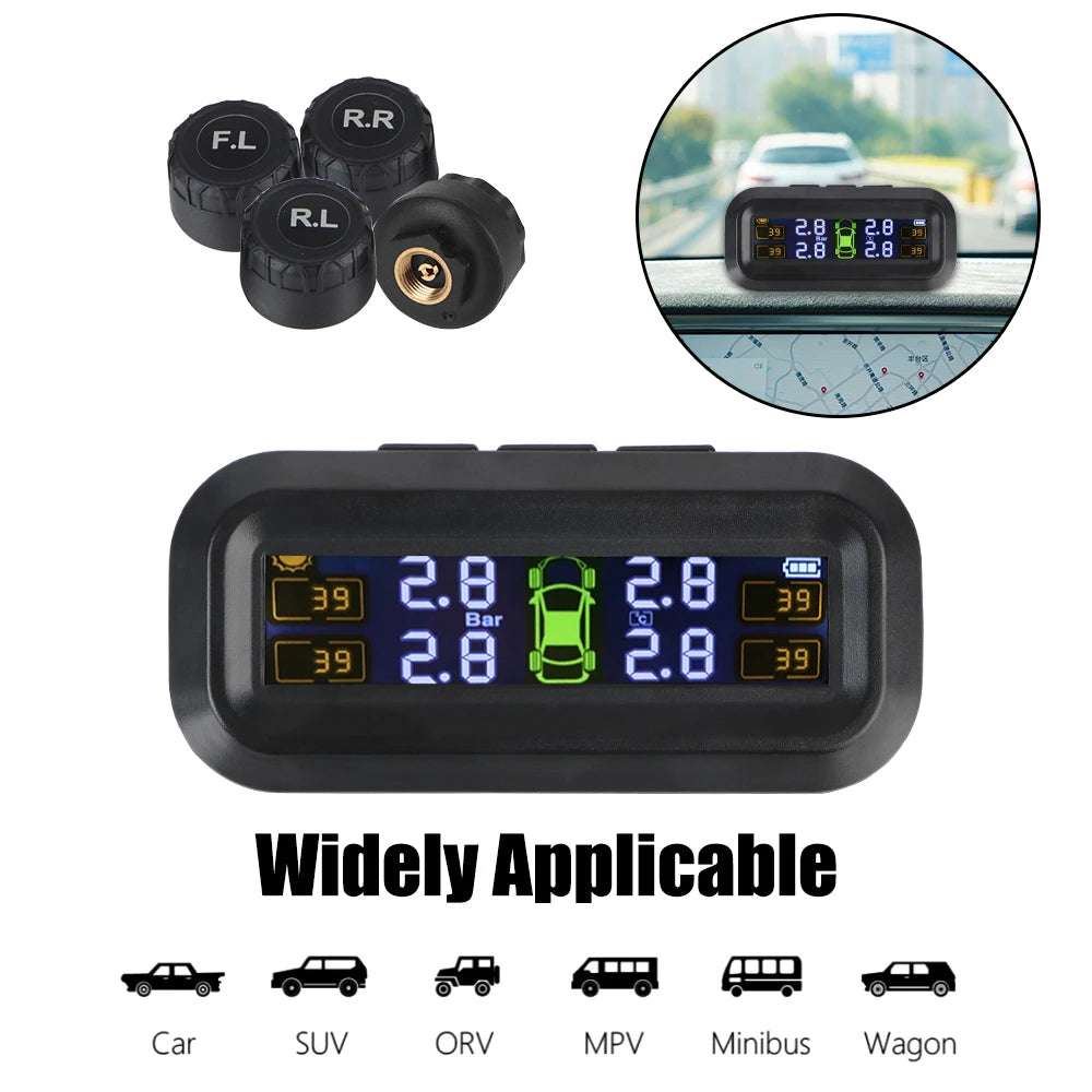 Tire Pressure Monitoring System Temperature Warning New C External Battery Version Sensors Solar TPMS Car Tyre Pressure Monitor