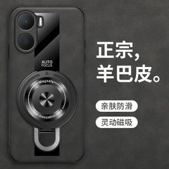 Case for Xiaomi Poco X7 pro magnetic ring holder luxury silicone sheepskin leather plexiglass Pu premium shockproof back cover