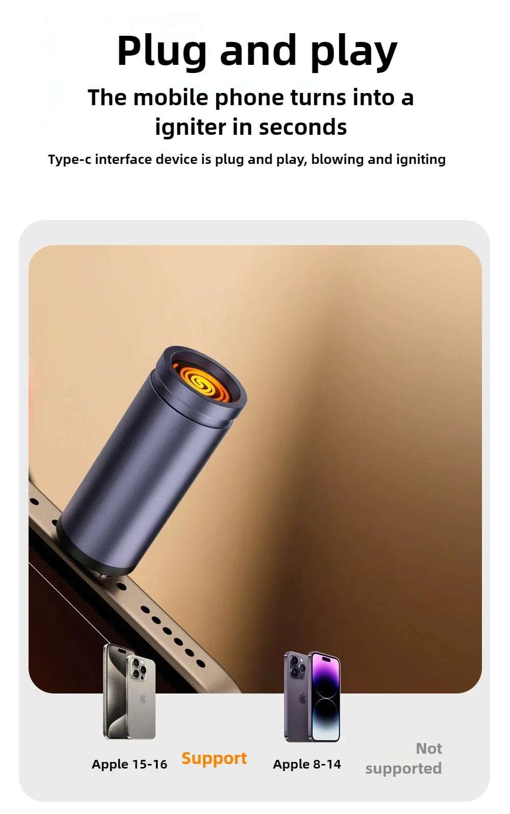 Type C Mini Lighter Blow-to-Ignite Auto Shut-Off for Air Travel Outdoor No Battery No Flame USB C Cigarette Lighter Adapter