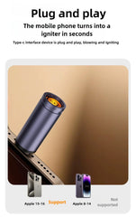 Type C Mini Lighter Blow-to-Ignite Auto Shut-Off for Air Travel Outdoor No Battery No Flame USB C Cigarette Lighter Adapter