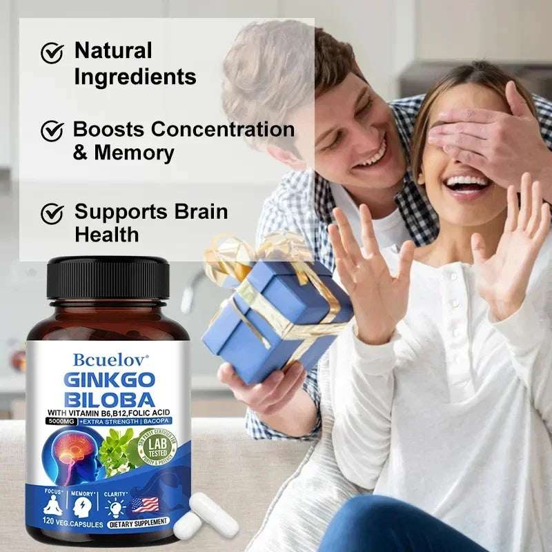 Ginkgo Biloba Capsules Memory Support Supplement, Brain Function & Mental Alertness, Focus, Concentration, with Vitamin B6 B12
