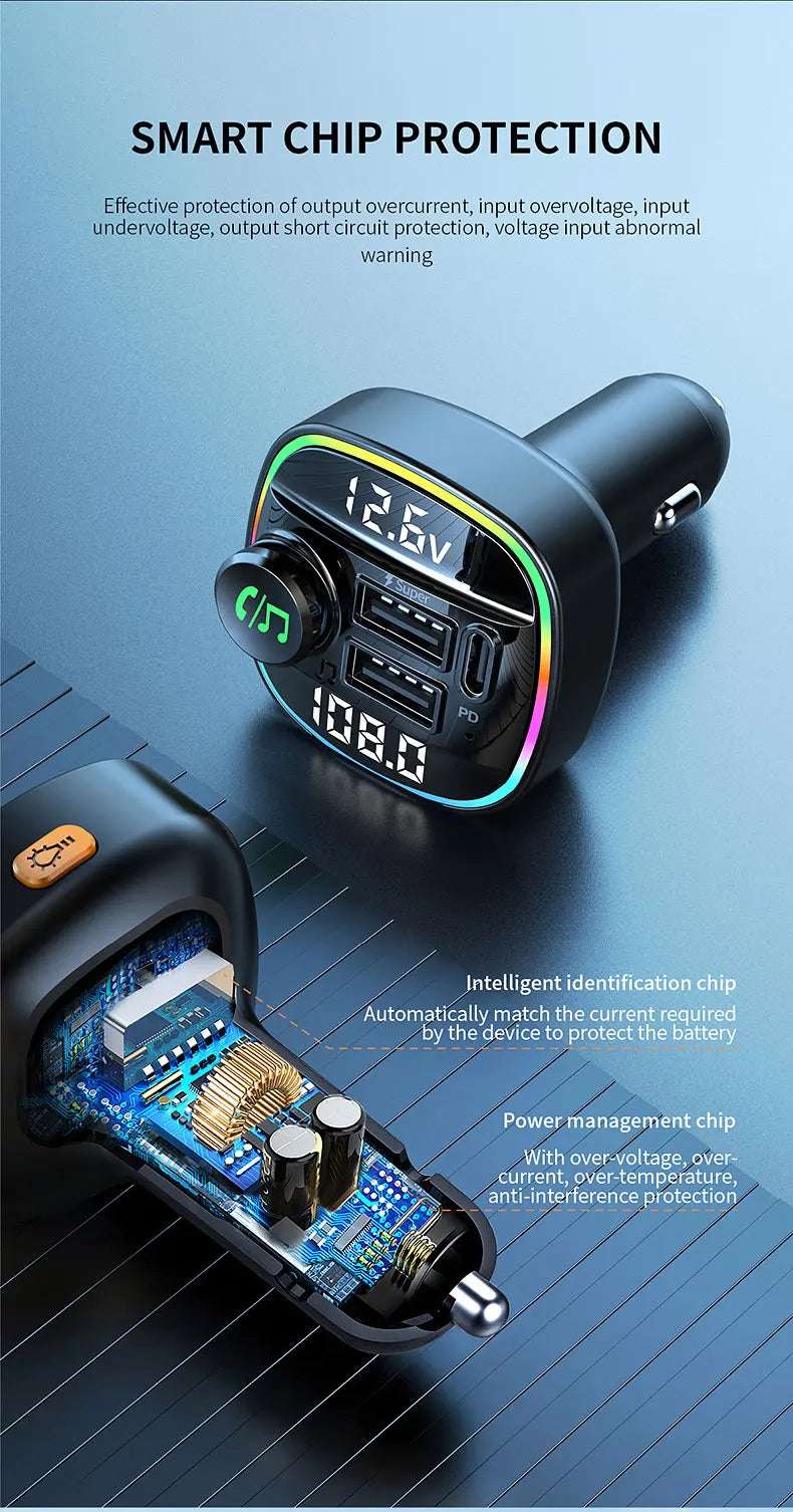 Bluetooth 5.0 FM Transmitter Handsfree Car Radio Modulator MP3 Player With 22.5W USB Super Quick Charge Adapter for Car