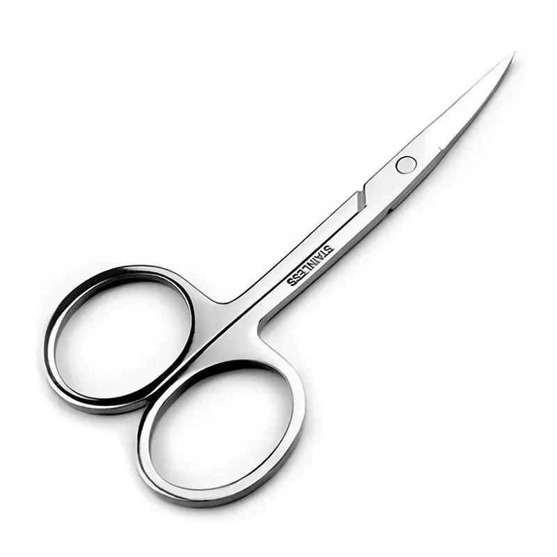 Stainless steel eyebrow and nose hair trimming scissors with rounded loop handles
