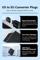 Elough 4.0mm US To EU Converter Plugs European EU To US America Travel Plug Adapter US to EU Power Adapter Electrical Plug