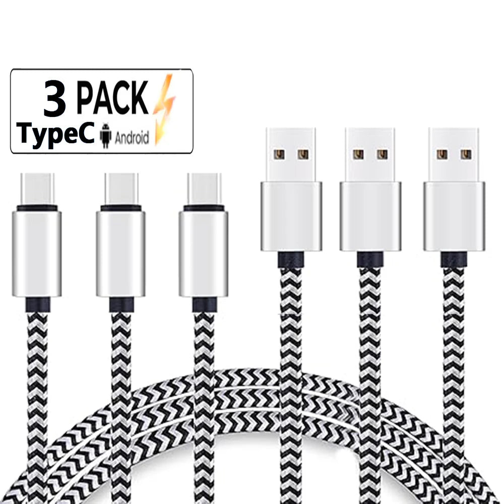 كابل USB من النوع C 2.4A شاحن بطارية سريع الشحن سلك كابل بيانات من النايلون المنسوج شاحن الهاتف المحمول لهواوي وسامسونج USB C
