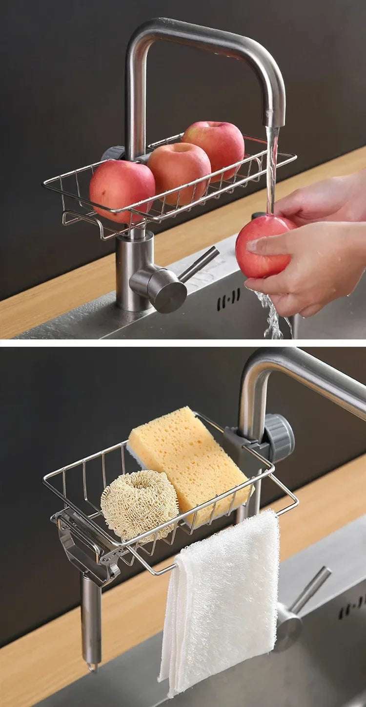 Kitchen Stainless Steel Sink Drain Rack Sponge Storage Faucet Holder Soap Drainer Towel Rack Shelf Organizer Kitchen Accessories