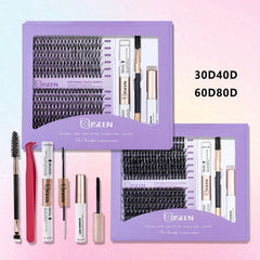 ISEEN DIY Lash Extension Mix Styles Lash Clusters Individual with Bond&Seal Remover Tweezers Lash Brush for Self Application