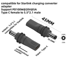 C to DC/D to D Power Adapter for Starlink Mini PD100W USB C Female to DC5521 Male Connector Charge Barrel Jack Power Adapter