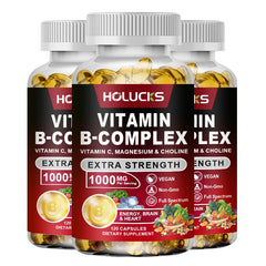 Vitamin B Complex Supplement - B1, B2, B3, B5, B6, B7, B8, B9, B12 with Vitamin C, Choline, Inositol - Energy, Brain & Heart